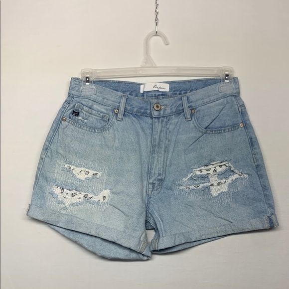 KanCan Distressed High Rise Denim Shorts - Light Wash - Picture 1 of 8